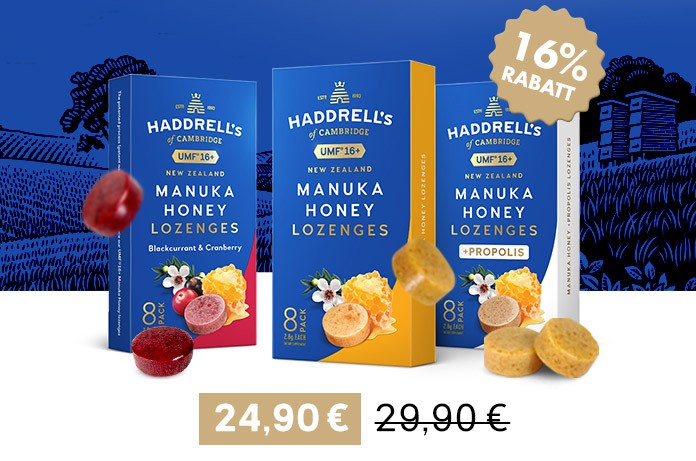 Haddrell's Manuka Honig Lutschbonbons 3er Pack UMF 16+ (MGO 550+) 